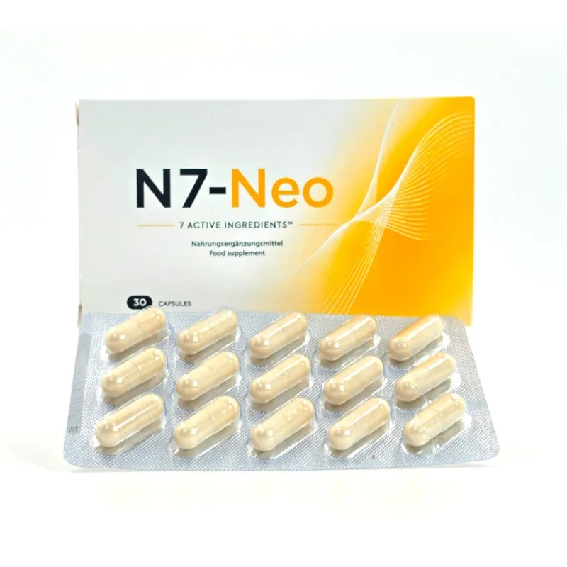 N7 Neo capsules en blister naast de doos